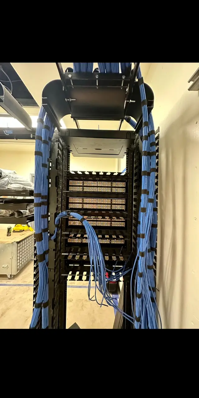 Rear of IDF rack showing fully dressed cable buildout