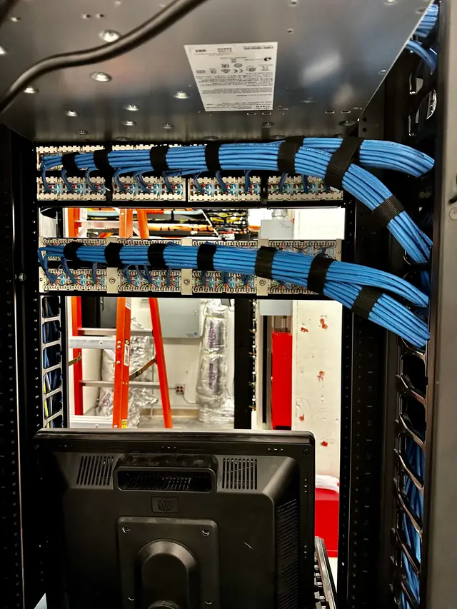 Hospital IDF rack cable terminations in progress