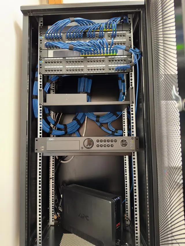 Wall rack project combining network gear and security camera coverage