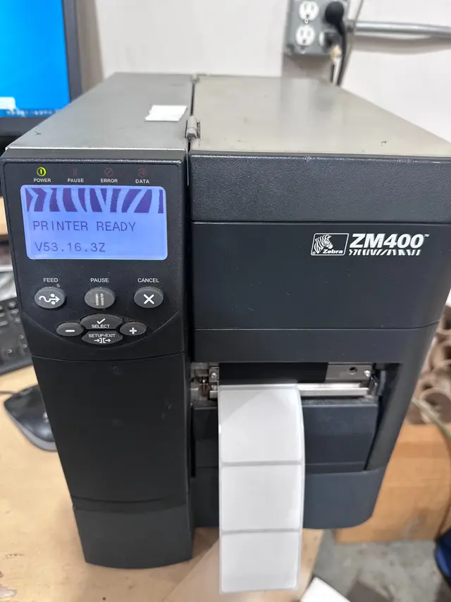 Zebra ZM400 industrial barcode printer serviced and running